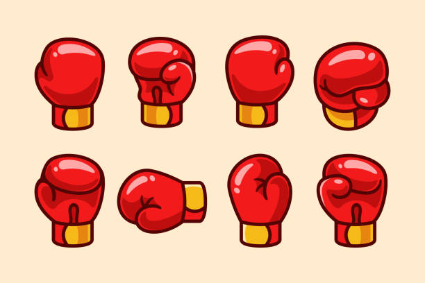 Set of Cartoon Boxing Gloves Set of Cartoon Boxing Gloves sport equipment punching illustrations stock illustrations