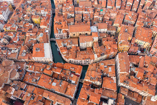 top view of the old venitian roofs, venice, italy - venitian imagens e fotografias de stock