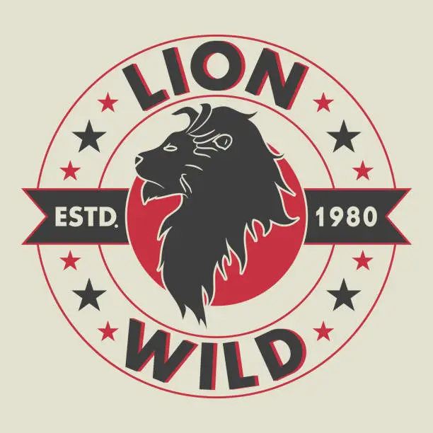 Vector illustration of Lion design apparel. Stamp for print t-shirts, clothing. Wild animal. Vector