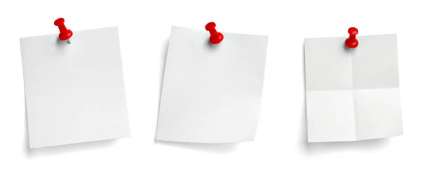 note paper push pin message red white black collection of  various note paper with a push pin on white background fastening photos stock pictures, royalty-free photos & images