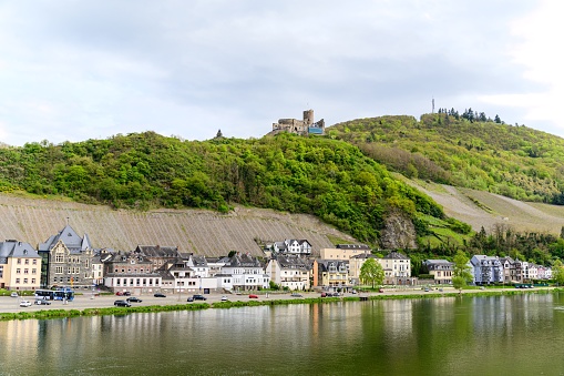 Bernkastel-Kues. Beautiful historical town on romantic Moselle, Mosel river. City view with a castle Burgruine Landshut on a hill. Rhineland-Palatinate, Germany, between Trier & Koblenz