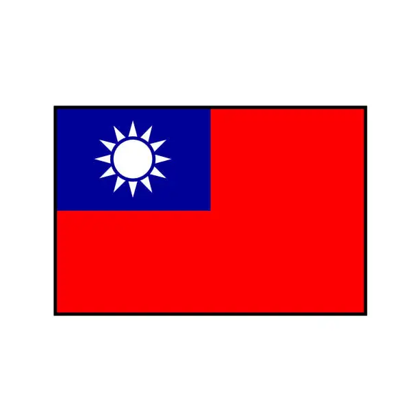 Vector illustration of Republic of Taiwan Flag Button rectangle on isolated white for Asia Country push button concepts.