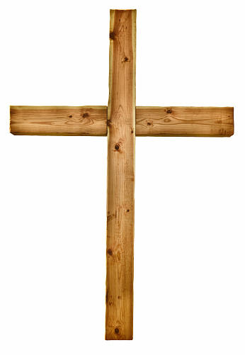 Wooden empty religious cross isolated on a white background