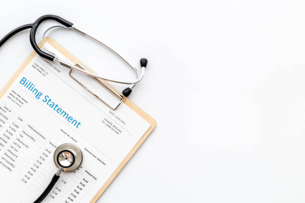 istock Stethoscope with medical billing statement. Top view 1324198846
