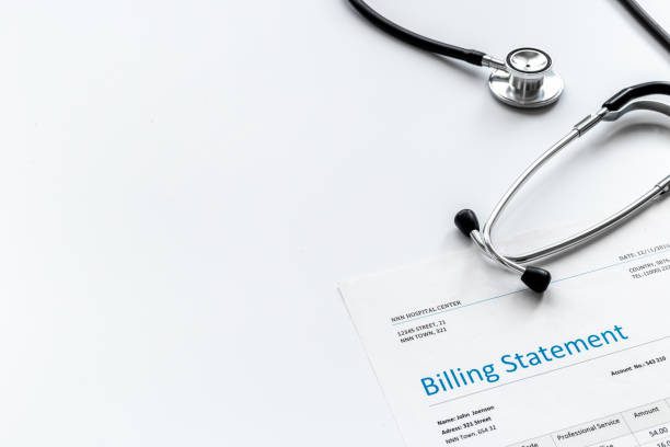 istock Medical Billing Statement form with stethoscope. Medical care concept. 1324199205
