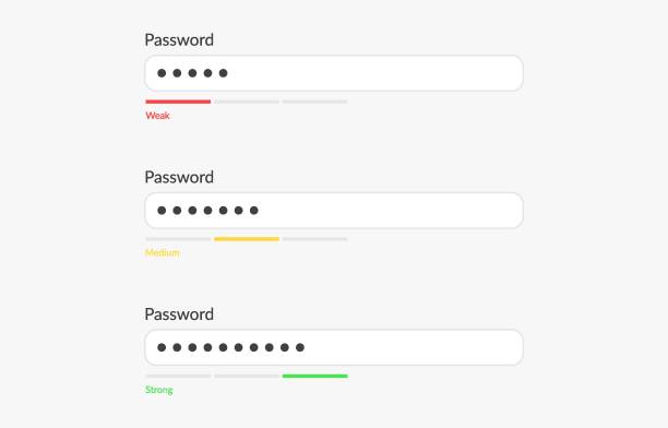 ilustraciones, imágenes clip art, dibujos animados e iconos de stock de contraseña débil, media y fuerte. concepto de autorización. autenticación de contraseña de seguridad digital - password