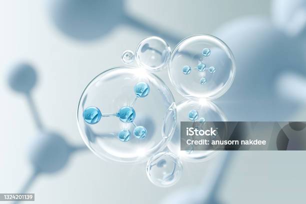 Molecule Inside Liquid Bubble Stock Photo - Download Image Now - Laboratory, Molecule, Science