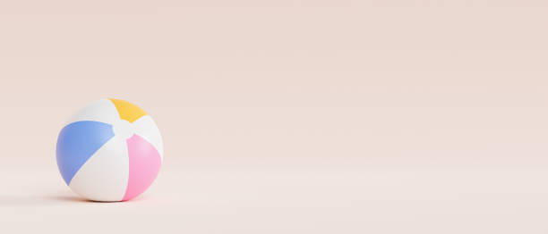istock Summer beige banner background with inflatable beach ball, copy space, minimal 3d render 1324202470