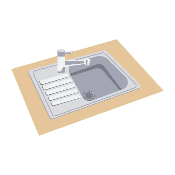 Vector illustration of Single Bowl Stainless Steel Kitchen Sink With Tap.