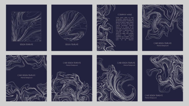 Abstract topographic contours and graphic thin white lines for modern minimalist business card template designs, presentations, invitations, fliers and covers. Set of Geometric Stylish Dark Backdrops. set of abstract design templates contour line stock illustrations