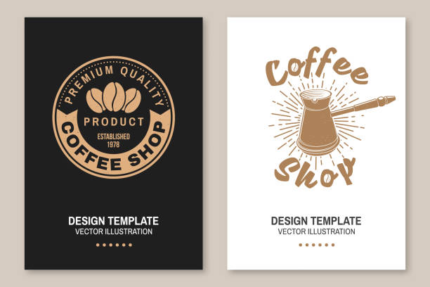 Coffe shop emblem. For emblem, badge template. Vector. Flyer, brochure, banner, poster design with coffee maker silhouette. Coffe shop emblem. For emblem, badge template. Vector illustration. Flyer, brochure, banner, poster design with coffee maker silhouette. barista stock illustrations