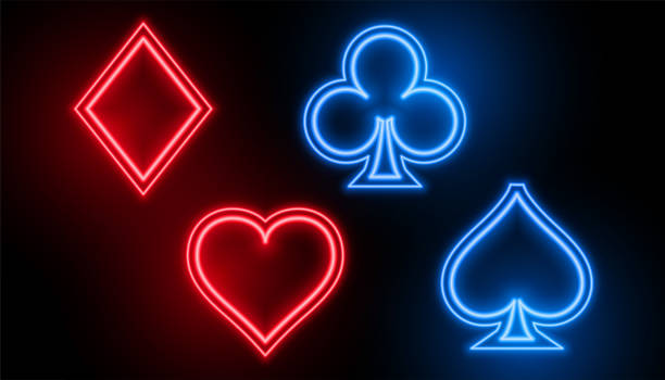 ilustrações de stock, clip art, desenhos animados e ícones de casino card suit symbols in neon colors - cards spade suit symbol heart suit