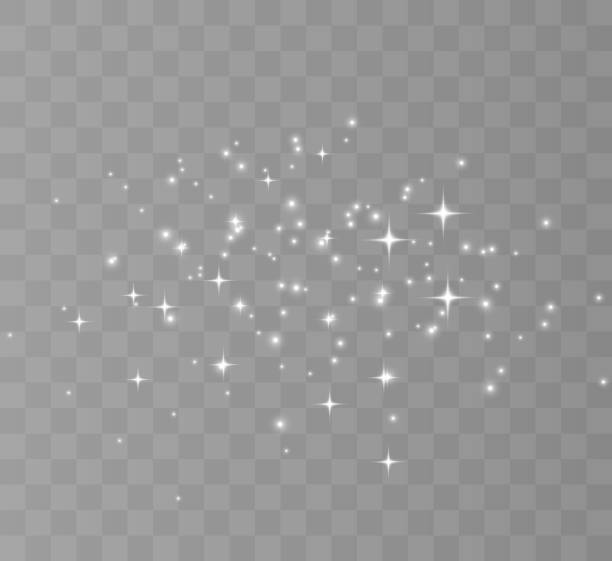 illustrations, cliparts, dessins animés et icônes de effet de lumière incandescente avec de nombreuses particules scintillantes isolées sur fond transparent. nuage d’étoiles vectorielles avec de la poussière. - scintillant