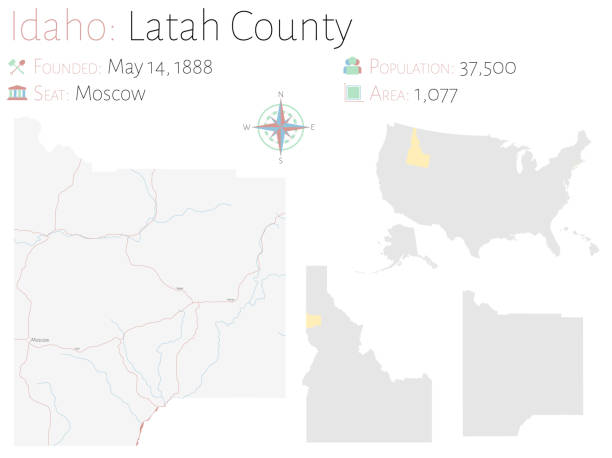 mapa hrabstwa latah w idaho - moscow river stock illustrations