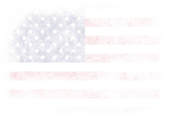 un effetto neve grunge orizzontale vecchio smudged bandiera degli stati uniti sbiadito in sfondi bianchi - american flag fourth of july watercolor painting painted image foto e immagini stock