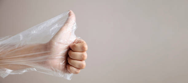 Reuse plastic concept, Thumbs up for reusing plastic bag stock photo