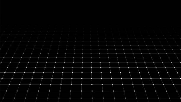 抽象的なパースペクティブブラックグリッド。ワイヤーフレームの風景。ベクターの図。 - 主観点のイラスト素材／クリップアート素材／マンガ素材／アイコン素材