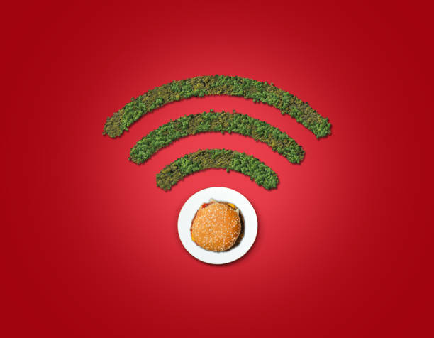 istock Burger isolated with 3D forest shape Wi-Fi signal symbol. 1324220477