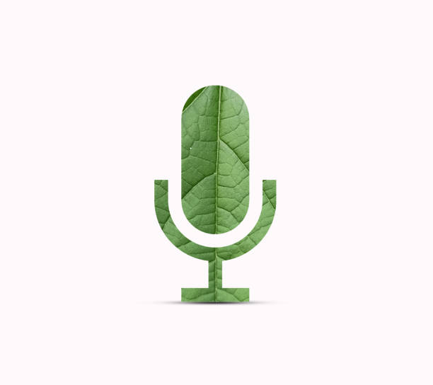 Raise your voice for a healthy environment. Save the Planet Concept. Raised Up a Speech  Protest for Environment. 3D Leaf shape isolated on a microphone icon. O2 or Free Oxygen.