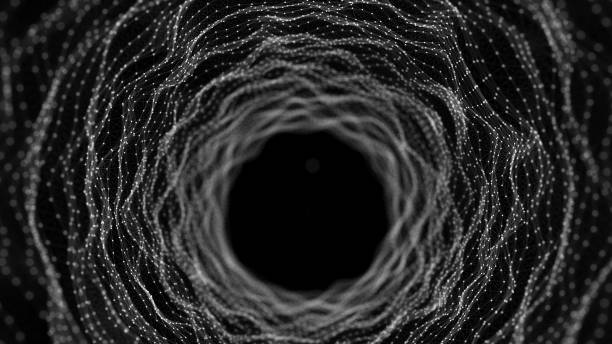 istock Technology wireframe tunnel on black background. Futuristic 3D grid. Digital dynamic wave. 3D rendering. 1324226172