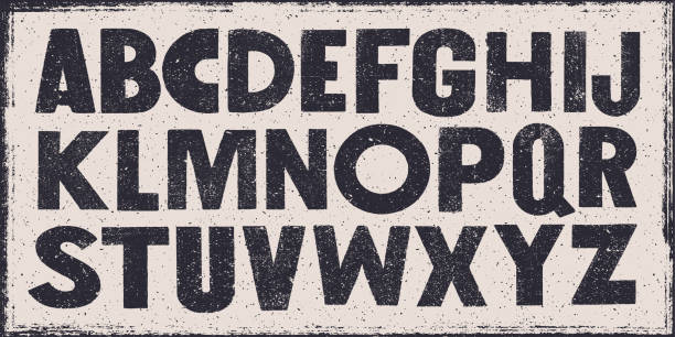 Old bold wasted alphabet - v1 Vector distressed old sans serif alphabet. Black letters on white weathered texture background. printout stock illustrations