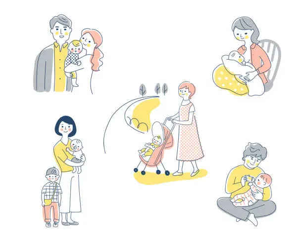 Vector illustration of Baby and family various scene sets