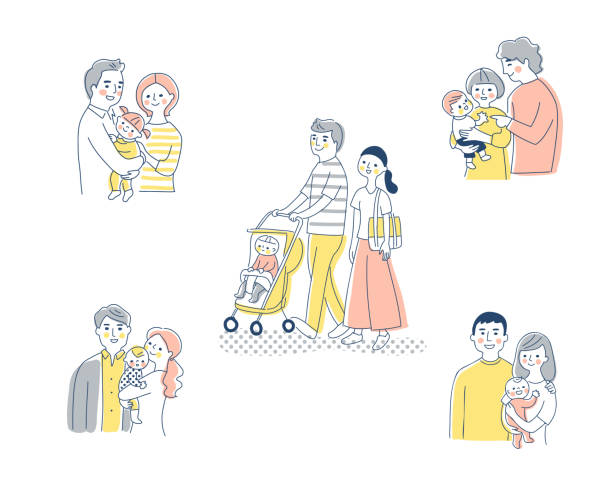 5組の若い家族 - two generation family illustrations点のイラスト素材／クリップアート素材／マンガ素材／アイコン素材