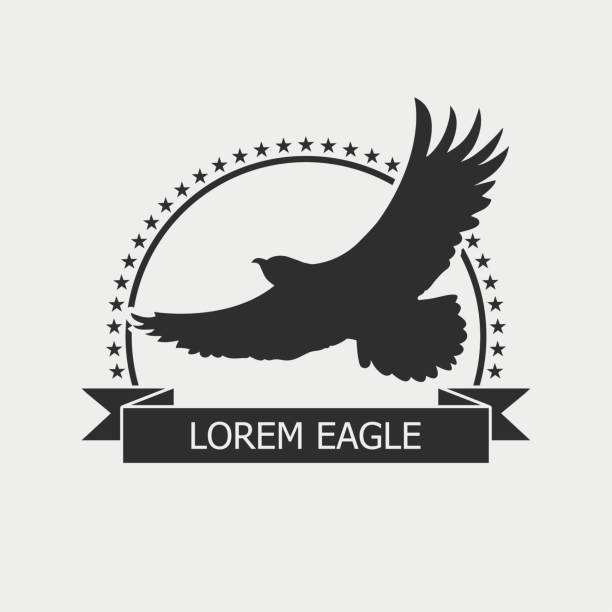 logo eagle. szablon emblematu z ptakiem, gwiazdkami i wstążką. wektor - wing star shape freedom image stock illustrations