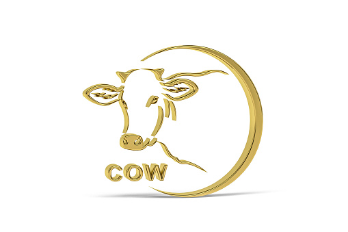 Golden 3d cow icon isolated on white background - 3d render