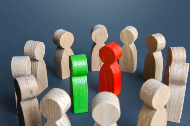 istock Conflicting people surrounded by spectators. Rivalry, struggle for leadership. Political debate. Public discussion. Competition for supremacy. Fight concept. Conflict resolution through negotiations. 1324236679