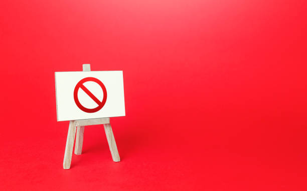 istock Prohibition sign NO easel on red background. No access, restricted area. Absence of something. Sanction restrictions. Ban, Embargo. Denying, stopping. Reaching Limits. Restrictive measures. Full sale 1324241148