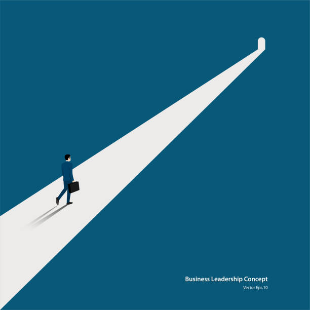 Businessman walking on the symbol of dark times ending Business and target, Businessman walking on the symbol of dark times ending, Hope on horizon go to success in career. Concept business, Achievement, Character, Leader, Vector illustration flat opening event stock illustrations