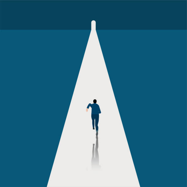 istock Businessman run on the symbol of dark times ending 1324241262