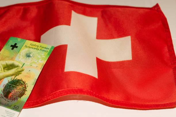 istock Fifity swiss franks on a swiss flag 1324241776