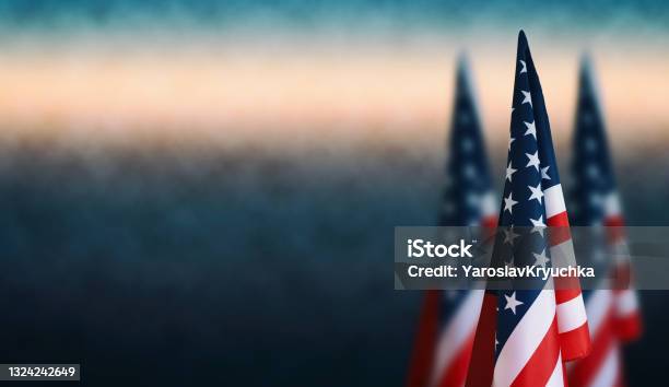 American Flags Happy Veterans Day Labour Day Independence Day Stock Photo - Download Image Now