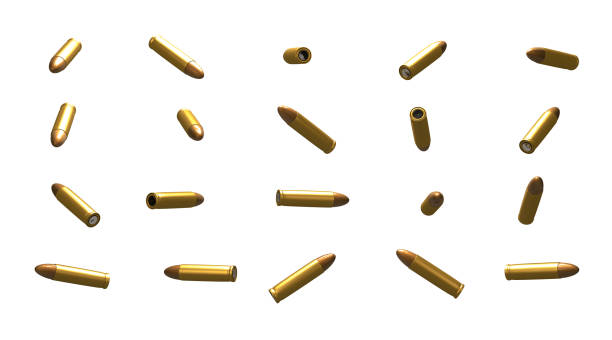 Close up pistol bullets set with different side 3D rendering, Close up pistol bullets set with different side, isolated on white background. bullet stock pictures, royalty-free photos & images