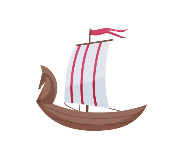 istock Water sailboat. Ship boat side view isolated on white background. Old ship with sail, for ocean water. Isolated transport icon 1324253244