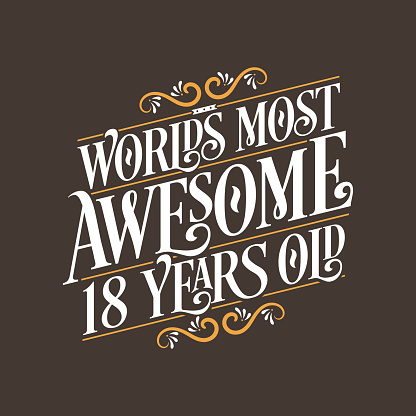 18 years birthday typography design, World's most awesome 18 years old