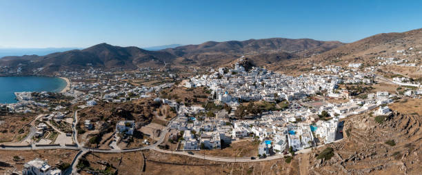 istock Ios island, Greece, Cyclades. Panoramic aerial drone view of Chora town 1324256313