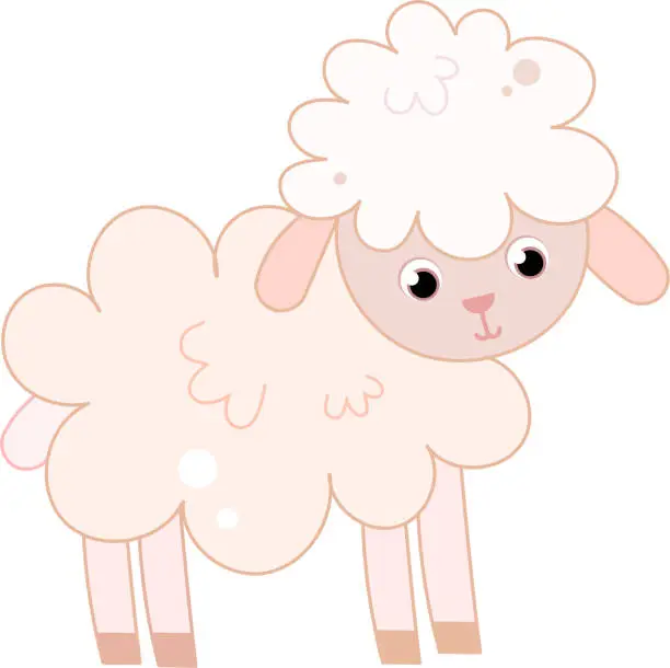 Vector illustration of Cute nursery adorable sheep lamb animal on a farm.