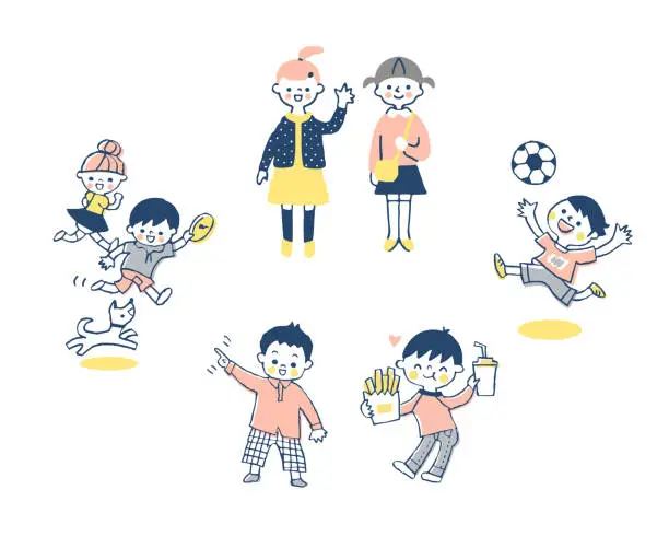 Vector illustration of Healthy and energetic children's set