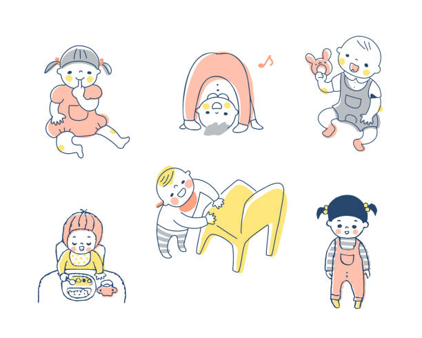 różne zestawy pozy dla dzieci - family walking child toddler stock illustrations