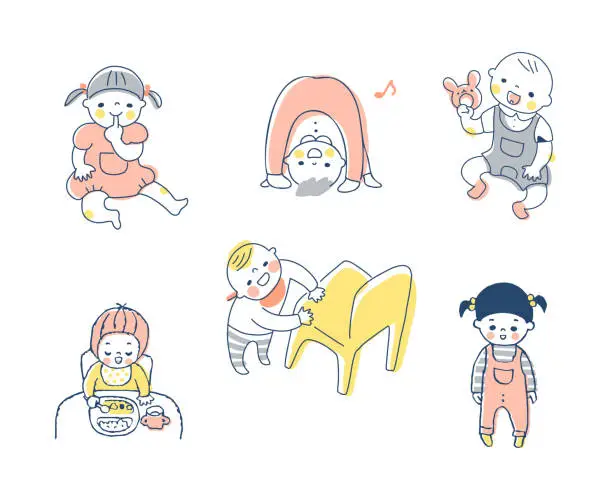 Vector illustration of Baby's various pose sets