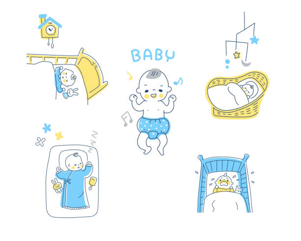 illustrazioni stock, clip art, cartoni animati e icone di tendenza di varie scene di bambini addormentati - baby blanket illustrations