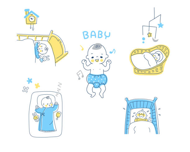 Various scene sets of sleeping babies Japanese, child, sleep, cute Babies Only stock illustrations