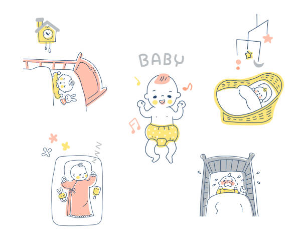 眠っている赤ちゃんの様々なシーンセット - baby blanket点のイラスト素材／クリップアート素材／マンガ素材／アイコン素材