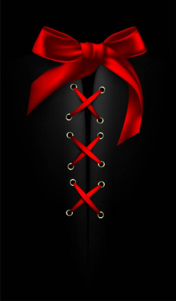 ilustrações de stock, clip art, desenhos animados e ícones de red ribbon with a bow on a black background. realistic illustration. - bustiers