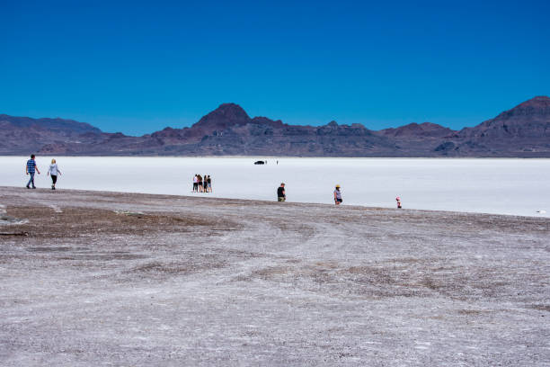 Bonneville Salt Flats Tooele County, Utah USA.  June 13, 2021: Isolation salt ground on the Bonneville Speedway, located west of the Great Salt Lake. tooele stock pictures, royalty-free photos & images