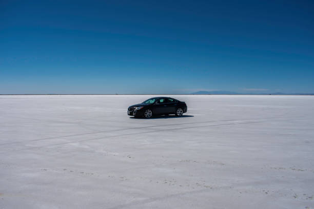 Bonneville Salt Flats Tooele County, Utah USA.  June 13, 2021: Isolation salt ground on the Bonneville Speedway, located west of the Great Salt Lake. tooele stock pictures, royalty-free photos & images