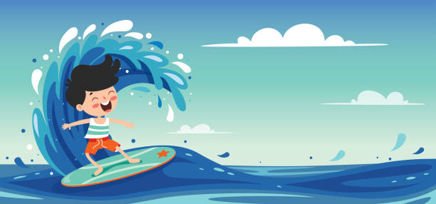 красочное плоское летнее знамя - natural pool fish sea water stock illustrations